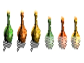 Green, Yellow and Orange Potion Bonuses (left: land versions, right: water versions)